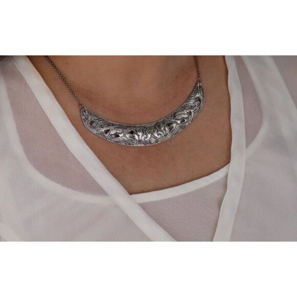 Sterling Silver Ahead of the Curve Bib Necklace Silpada 16"-18" Adjustable - Picture 2 of 8
